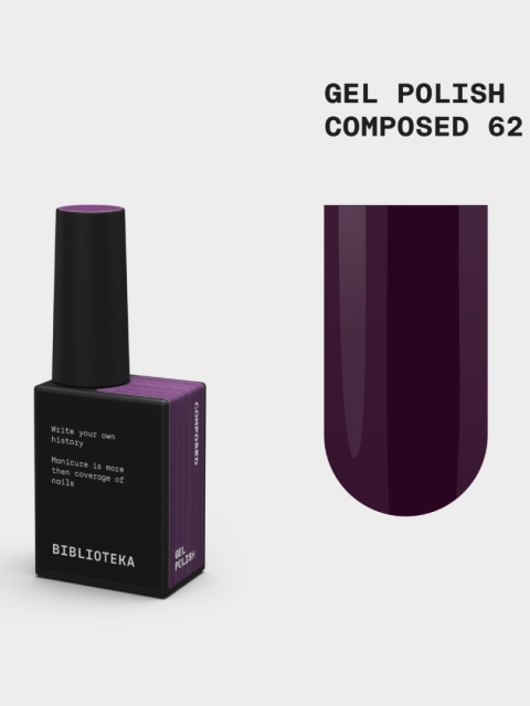 BIBLIOTEKA Gel Polish 62 Composed, 10 ml - lakier hybrydowy (intensywny, ciemny fiolet)