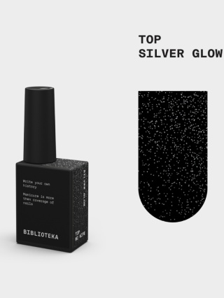 BIBLIOTEKA Silver Glow Top - top z delikatną srebrną drobinką, 10 ml