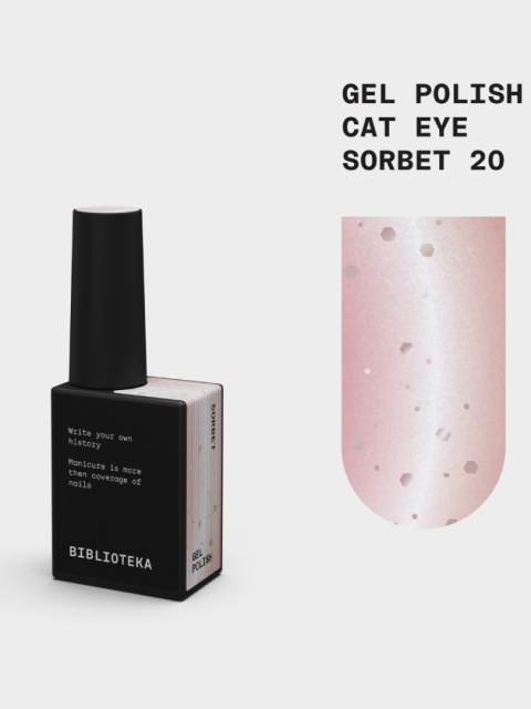 BIBLIOTEKA Cat Eye Gel Polish 20 Sorbet, 10 ml - jasnoróżowy lakier hybrydowy z efektem „kociego oka"