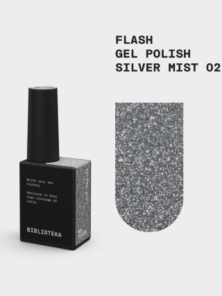 BIBLIOTEKA Flash Gel Polish 02 Silver Mist, 10 ml - srebrny lakier hybrydowy z efektem flash