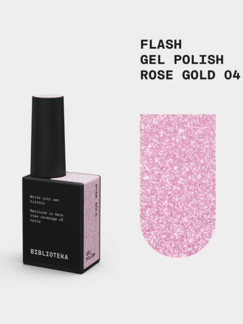 BIBLIOTEKA Flash Gel Polish 04 Rose Gold, 10 ml - różowo-złoty lakier hybrydowy z efektem flash