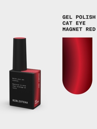 BIBLIOTEKA Gel Polish Magnet Red, 10 ml - czerwony lakier hybrydowy z efektem „kociego oka"
