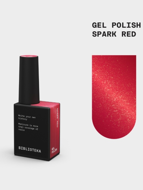 BIBLIOTEKA Gel Polish Spark Red, 10 ml - lakier hybrydowy (czerwień z drobnymi złotymi drobinkami)