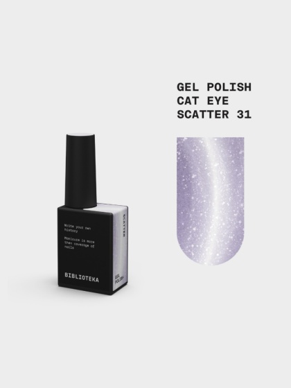 BIBLIOTEKA Cat Eye Gel Polish 31 Scatter, 10 ml - jasny srebrno-fioletowy lakier hybrydowy z efektem „kociego oka"